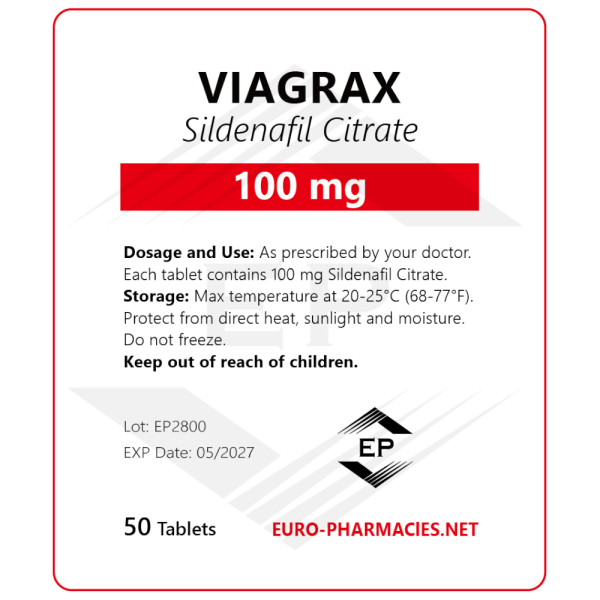 Viagrax (Sildenafil) - 100mg/tab -50 tab/bag - Euro Pharmacies - USA Domestic
